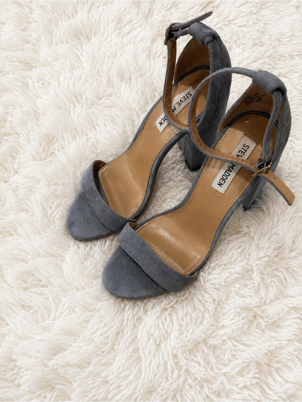 Steve Madden Gray Suede Ankle Strap Block Heel Sandals